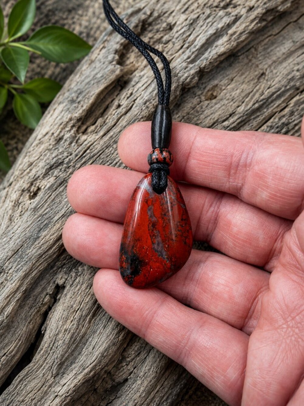 Brecciated Jasper Gemstone Pendant Red Black | Handmade - Picture 4 of 7